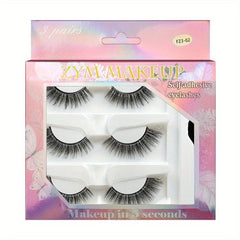 3 Pairs Natural Volume Faux Mink Eyelashes - Reusable Self Adhesive