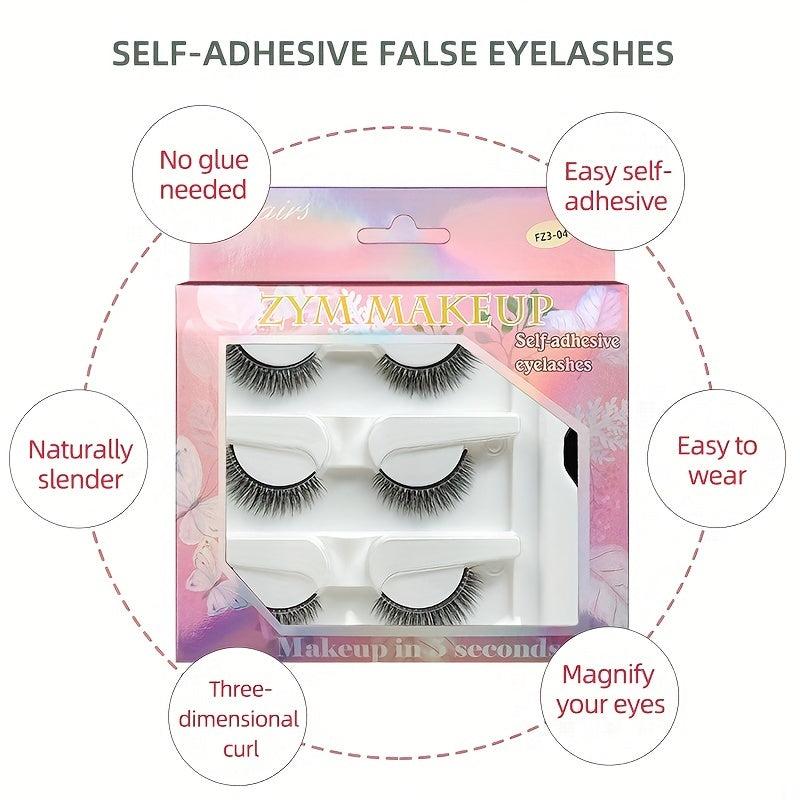 3 Pairs Natural Volume Faux Mink Eyelashes - Reusable Self Adhesive