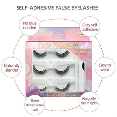 3 Pairs Natural Volume Faux Mink Eyelashes - Reusable Self Adhesive