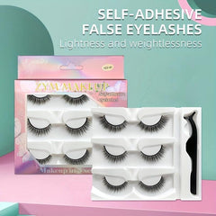3 Pairs Natural Volume Faux Mink Eyelashes - Reusable Self Adhesive
