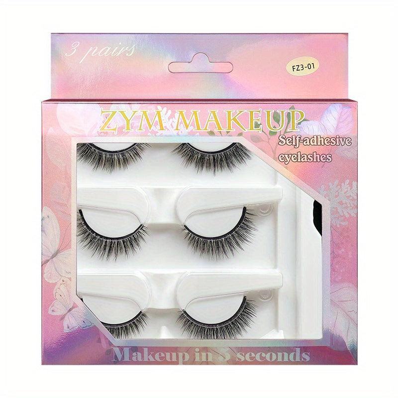 3 Pairs Natural Volume Faux Mink Eyelashes - Reusable Self Adhesive