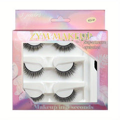 3 Pairs Natural Volume Faux Mink Eyelashes - Reusable Self Adhesive