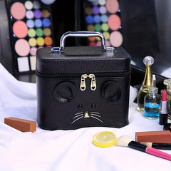 Mouse Decor Square Makeup Bag With Mirror Large Capacity PU Leather Makeup Case