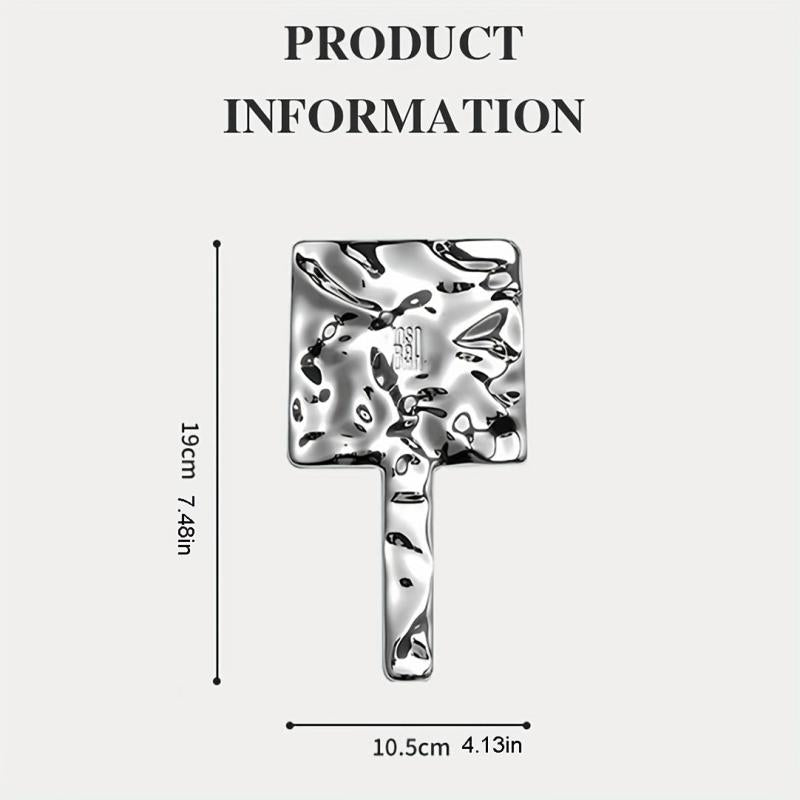 Square Vanity Mirror with Handle, Wave Pattern Handheld Makeup Cosmetic Mirror