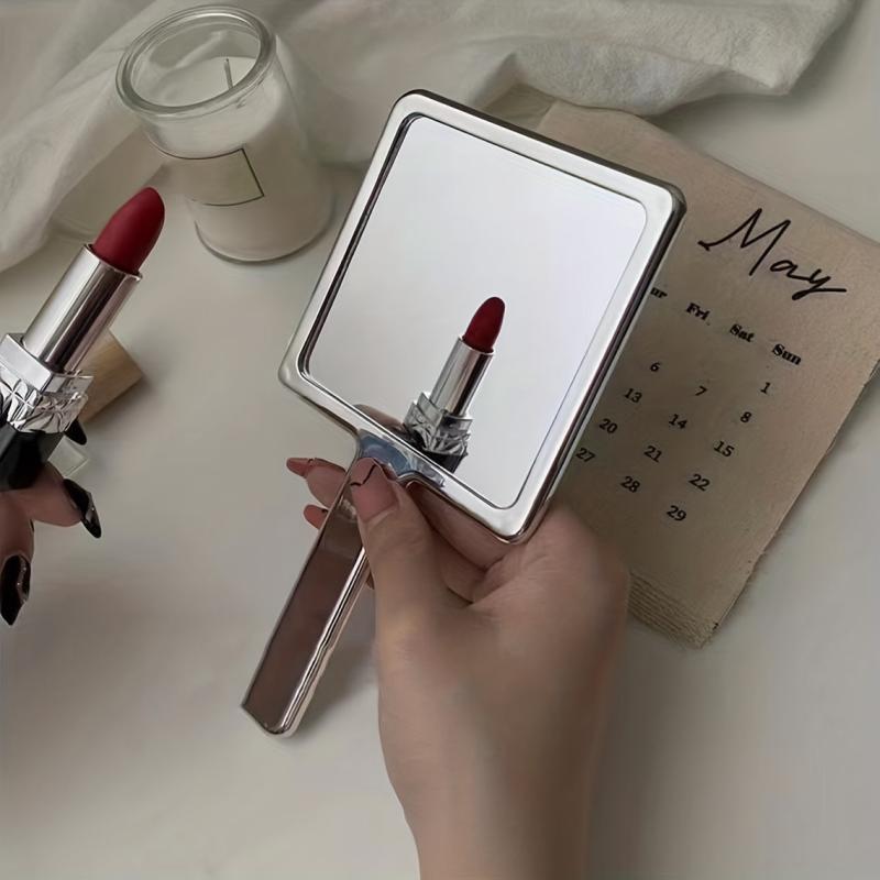 Square Vanity Mirror with Handle, Wave Pattern Handheld Makeup Cosmetic Mirror