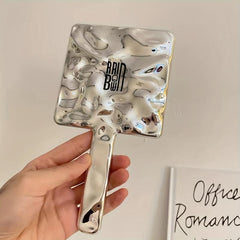 Square Vanity Mirror with Handle, Wave Pattern Handheld Makeup Cosmetic Mirror