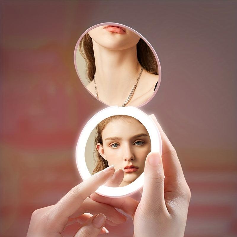 LED Lighted Compact Mirror, 1x & 2x Magnification, Portable Mini Pocket Size