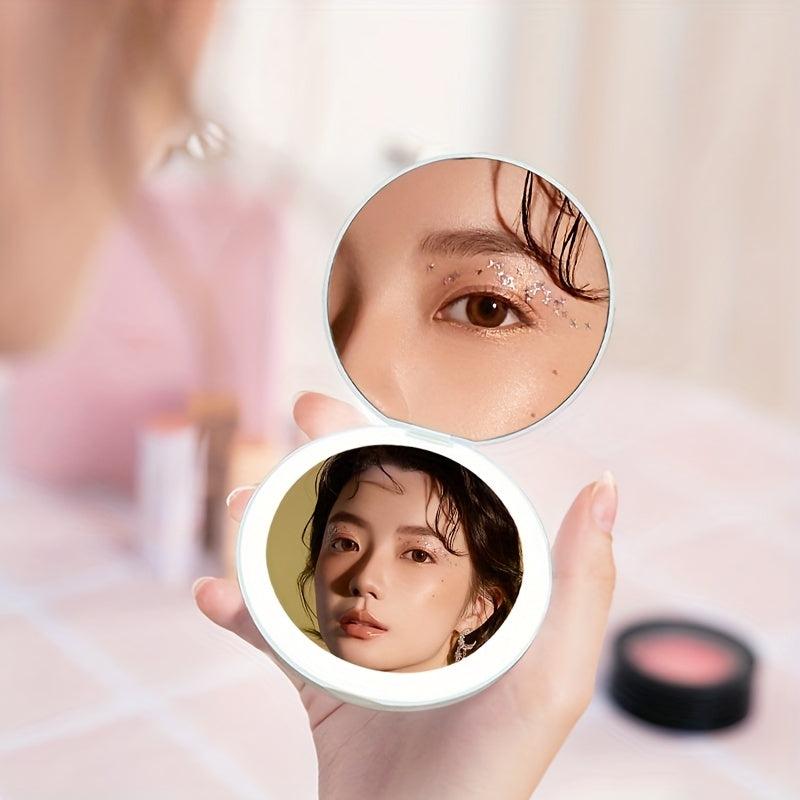 LED Lighted Compact Mirror, 1x & 2x Magnification, Portable Mini Pocket Size