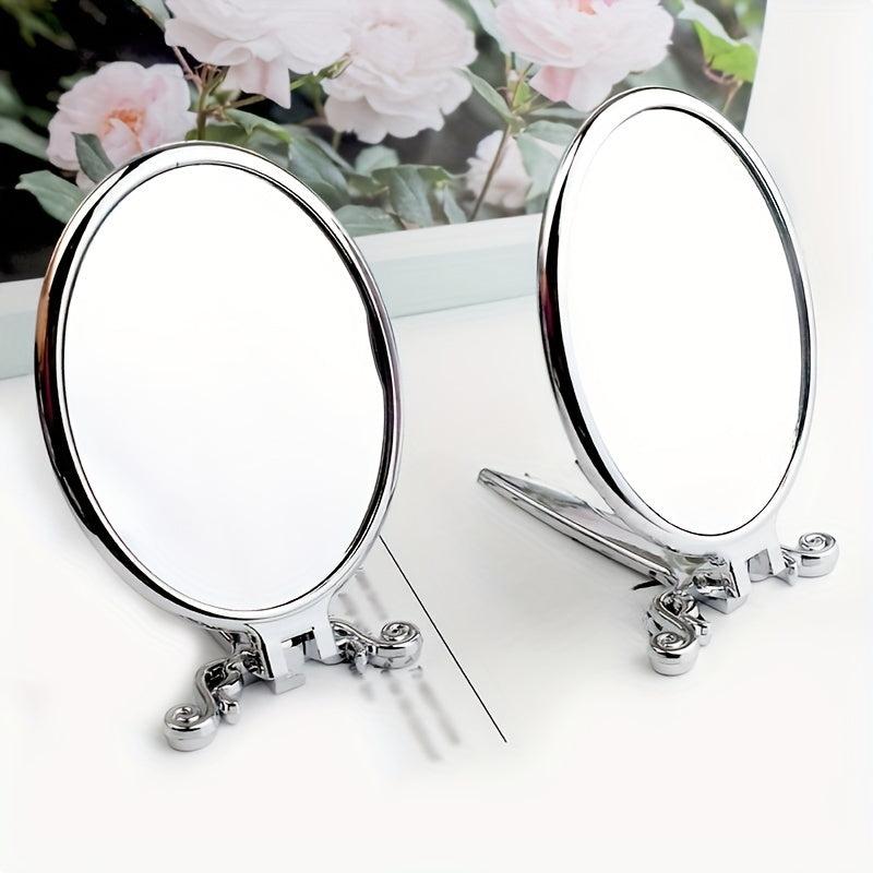 Compact Hand Held Mirror Tower & Floral Pattern Portable Beauty Mirror