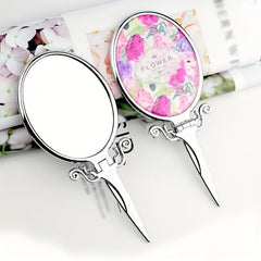Compact Hand Held Mirror Tower & Floral Pattern Portable Beauty Mirror