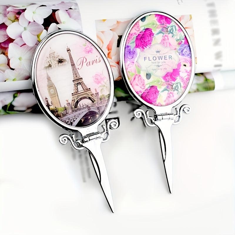 Compact Hand Held Mirror Tower & Floral Pattern Portable Beauty Mirror
