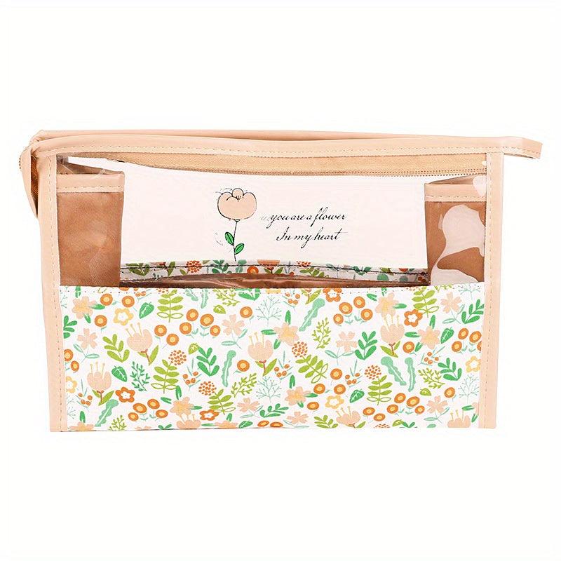 Floral Print Makeup Bag Clear Zipper Style Waterproof Toiletry Travel Organizer