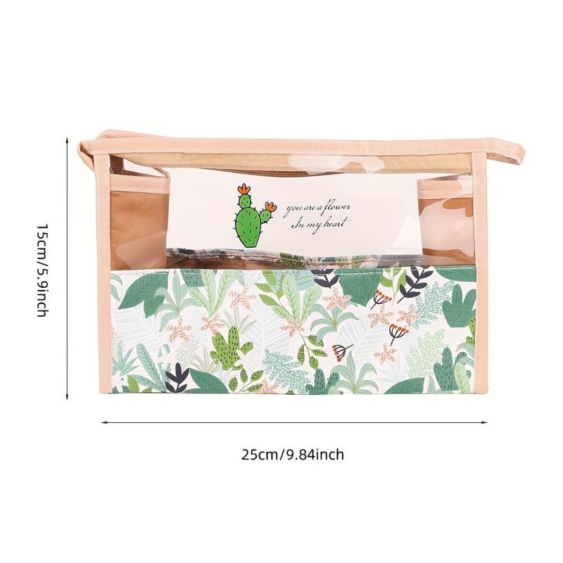 Floral Print Makeup Bag Clear Zipper Style Waterproof Toiletry Travel Organizer