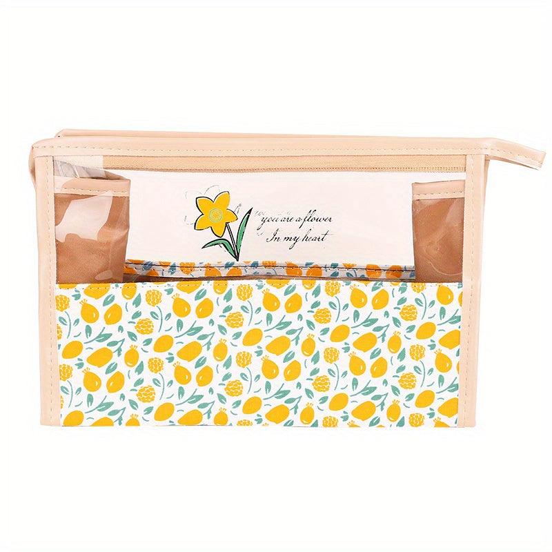 Floral Print Makeup Bag Clear Zipper Style Waterproof Toiletry Travel Organizer