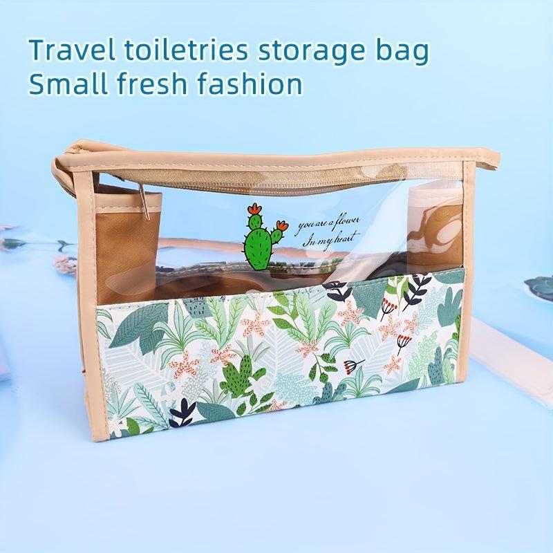 Floral Print Makeup Bag Clear Zipper Style Waterproof Toiletry Travel Organizer