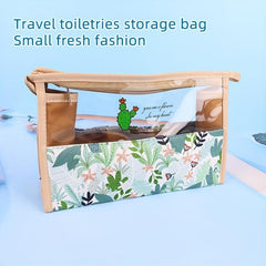 Floral Print Makeup Bag Clear Zipper Style Waterproof Toiletry Travel Organizer
