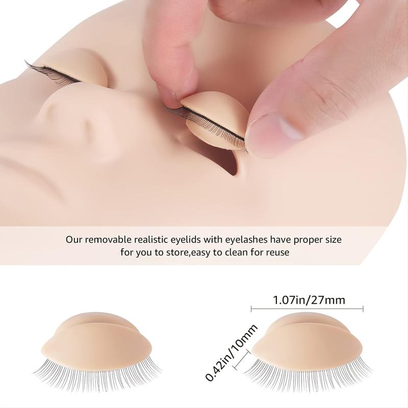3 Pairs Mannequin Head Eyelash Extension Training Kit with Replacement Eyelids