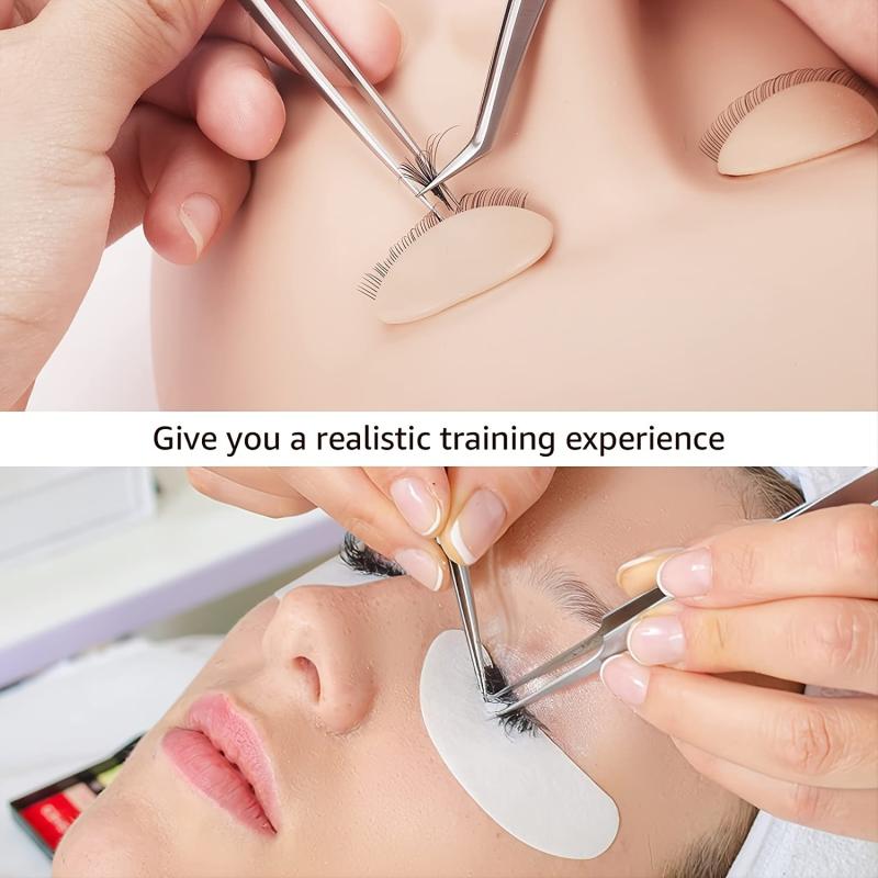 3 Pairs Mannequin Head Eyelash Extension Training Kit with Replacement Eyelids