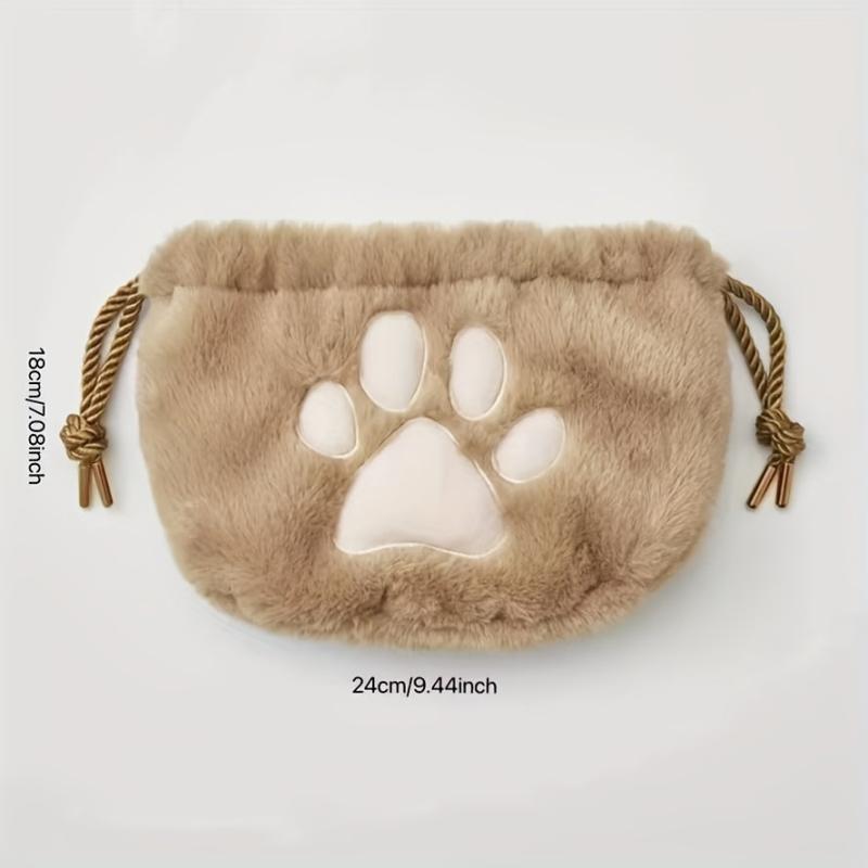 Cat Plush Paw Makeup Bag Drawstring Travel Cosmetic Bag Organizer