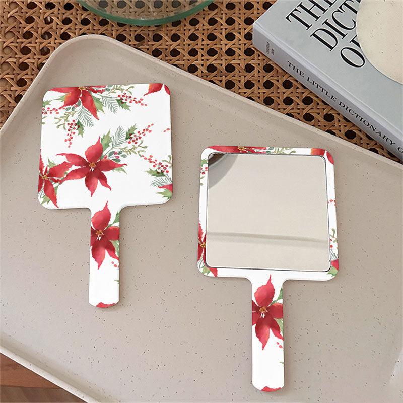 Flower Print Hand Mirror for Women and Students