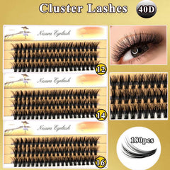 Mikiwi 180Pcs 30 40D C Curl Mix12 14 16mm Cluster Lashes Individual Lashes