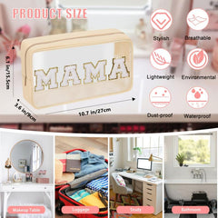 Chenille Letter Clear Makeup Bags Mama Pouch Preppy Patch