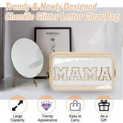 Chenille Letter Clear Makeup Bags Mama Pouch Preppy Patch