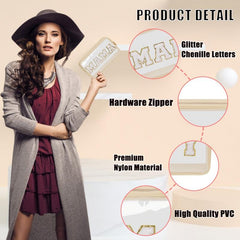 Chenille Letter Clear Makeup Bags Mama Pouch Preppy Patch