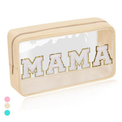 Chenille Letter Clear Makeup Bags Mama Pouch Preppy Patch