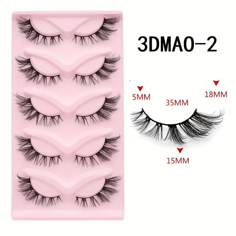 Cat Eye 3D Natural False Lashes Fluffy Soft Cross 5 Pairs