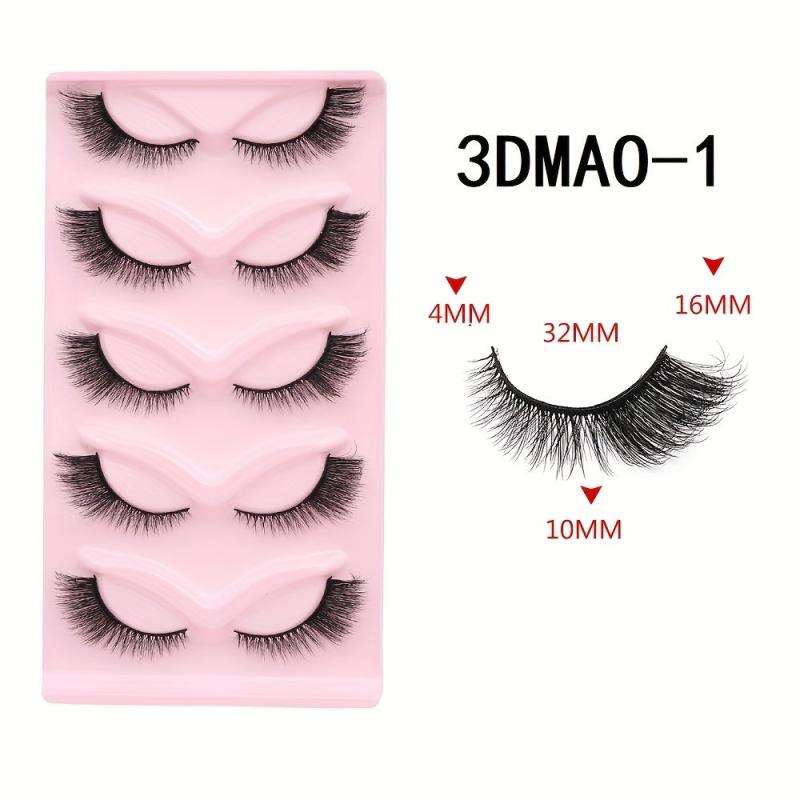 Cat Eye 3D Natural False Lashes Fluffy Soft Cross 5 Pairs