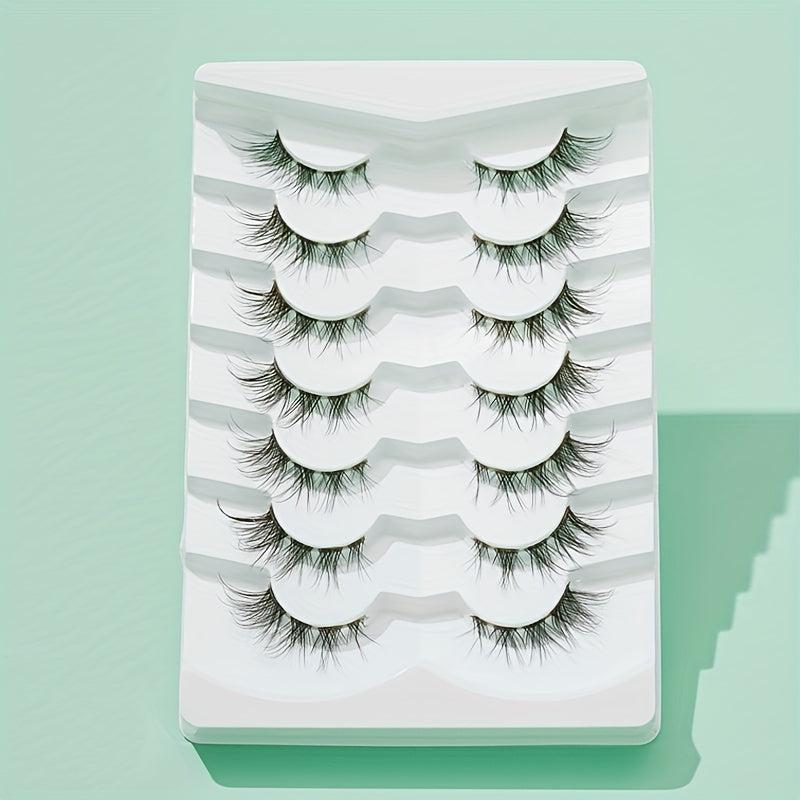 7 Pairs Crisscross Fox Eye Brown False Eyelashes 15mm Clear Band Long Lasting