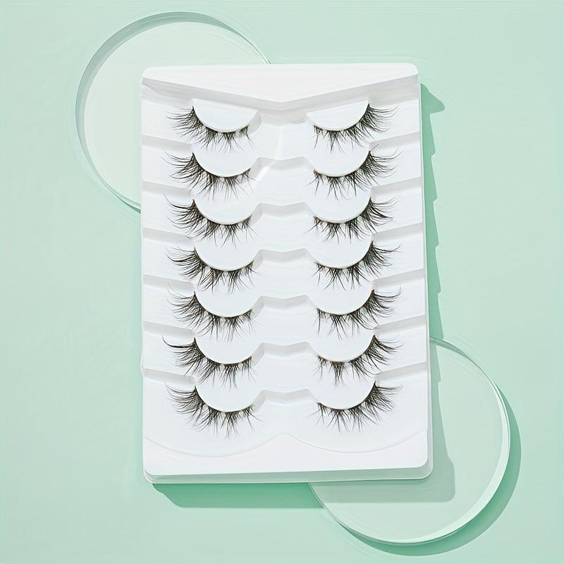 7 Pairs Crisscross Fox Eye Brown False Eyelashes 15mm Clear Band Long Lasting