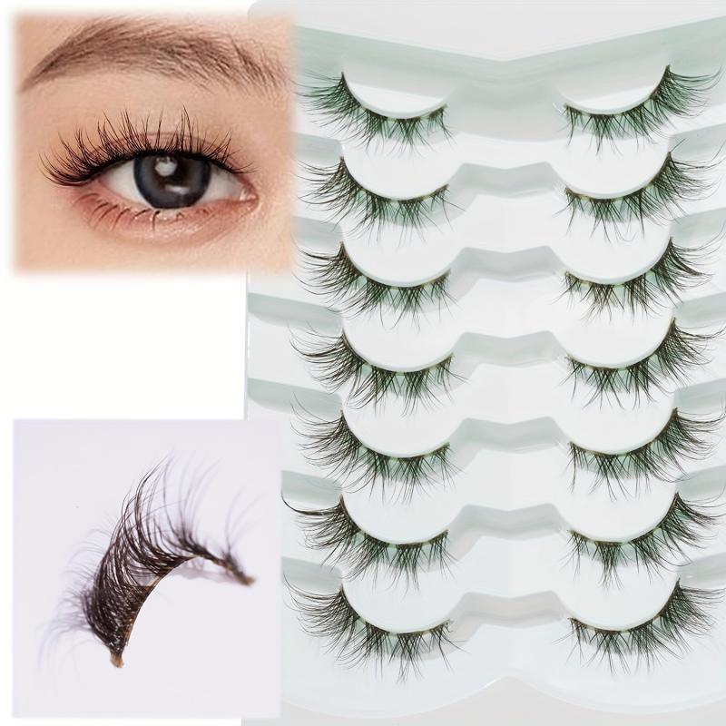 7 Pairs Crisscross Fox Eye Brown False Eyelashes 15mm Clear Band Long Lasting