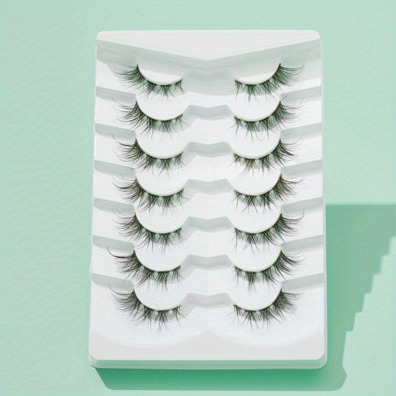 7 Pairs Crisscross Fox Eye Brown False Eyelashes 15mm Clear Band Long Lasting