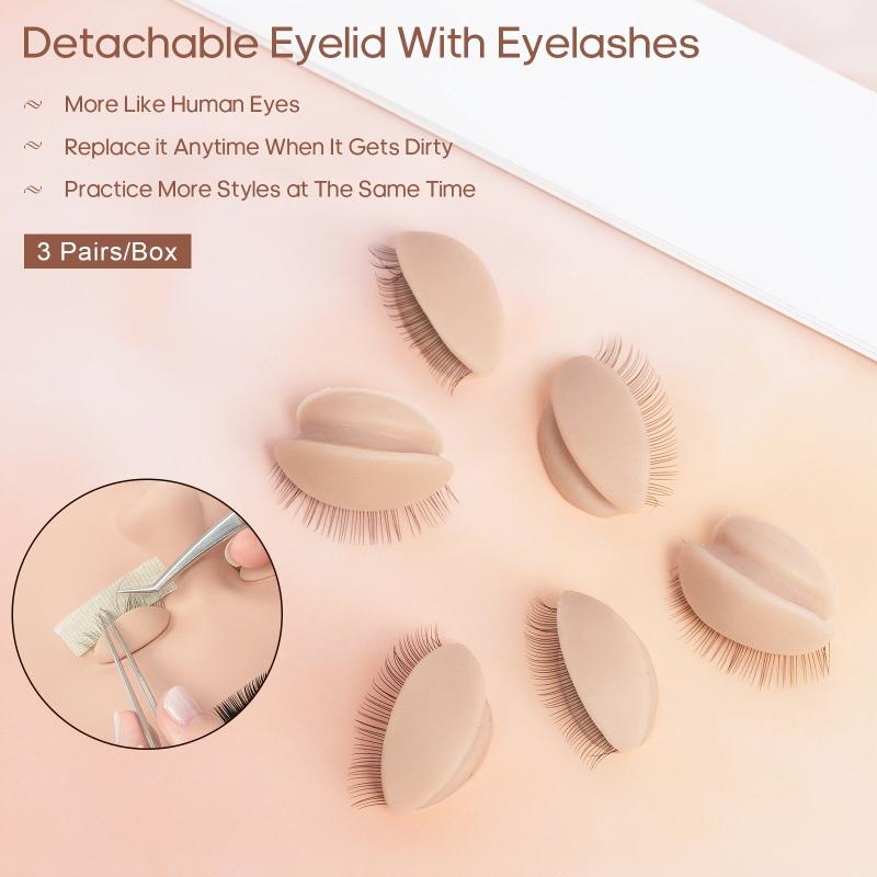 3 Pairs Silicone Eyelids for Mannequin Head with Lash Extension Training Pract