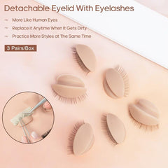 3 Pairs Silicone Eyelids for Mannequin Head with Lash Extension Training Pract