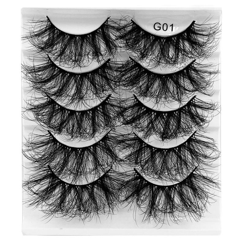 5 Pairs 25mm 8D Mink Lashes Bulk Fluffy Natural False Eyelashes