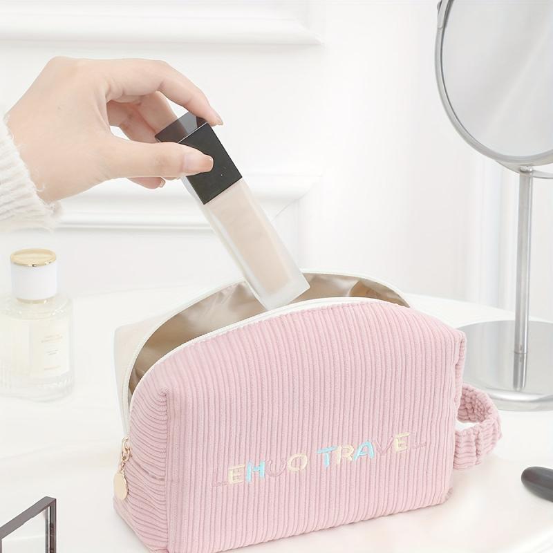 Pink Cartoon Makeup Bag With Handle Square Zipper Pouch