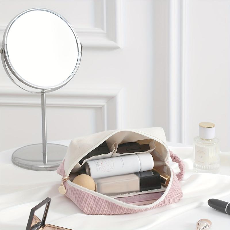 Pink Cartoon Makeup Bag With Handle Square Zipper Pouch