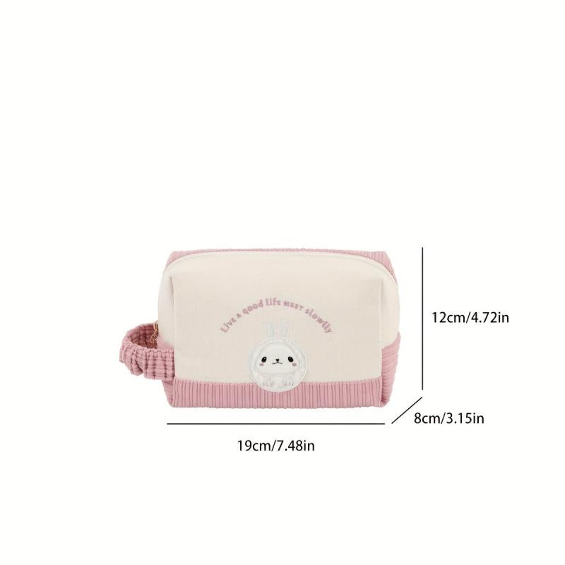 Pink Cartoon Makeup Bag With Handle Square Zipper Pouch