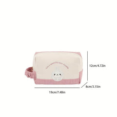 Pink Cartoon Makeup Bag With Handle Square Zipper Pouch