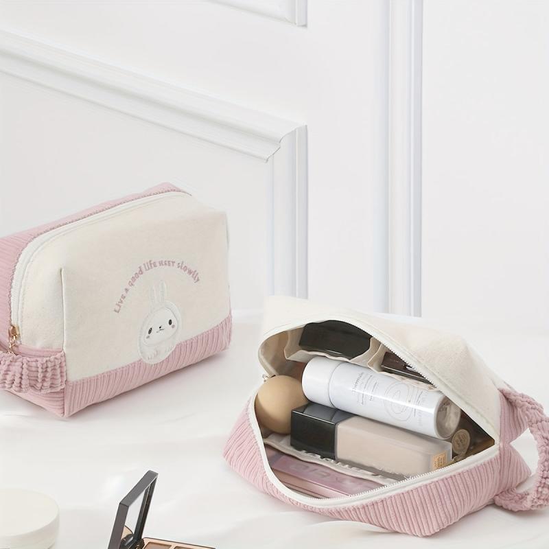 Pink Cartoon Makeup Bag With Handle Square Zipper Pouch