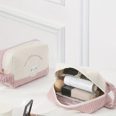 Pink Cartoon Makeup Bag With Handle Square Zipper Pouch