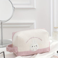 Pink Cartoon Makeup Bag With Handle Square Zipper Pouch