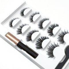5 Pairs Magnetic False Mink Eyelashes Set with Liquid Eyeliner, Glue, Eye Makeup