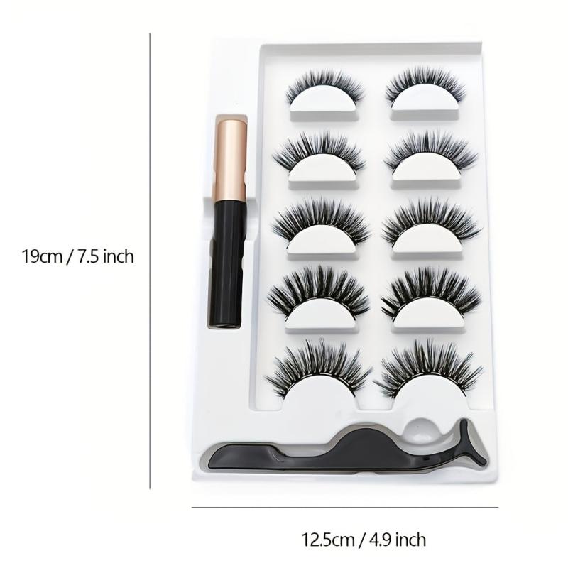5 Pairs Magnetic False Mink Eyelashes Set with Liquid Eyeliner, Glue, Eye Makeup