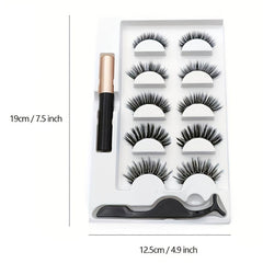5 Pairs Magnetic False Mink Eyelashes Set with Liquid Eyeliner, Glue, Eye Makeup