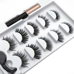 5 Pairs Magnetic False Mink Eyelashes Set with Liquid Eyeliner, Glue, Eye Makeup