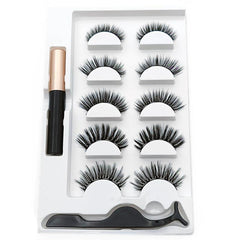 5 Pairs Magnetic False Mink Eyelashes Set with Liquid Eyeliner, Glue, Eye Makeup